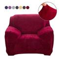 CJC Plush Sofa Covers Stretch Solid Thick Slipcover for 1-Seater Velvet Easy Fit Non-Slip Furniture Wine Red