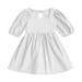 Tosmy Toddler Girls Clothes Print Ruffle Trim Crew Neck Puff Sleeve Flared A Line Dress Party Dresses