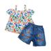 KI-8jcuD 2T Summer Clothes For Girl Toddler Girls Off Shoulder Ruffles Dinosaur Prints T Shirt Tops Denim Shorts Outfits Girls Outfits Size 7/8 New Born Baby Girl Clothes Full Set Baby Girl Wrap Gir