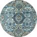 Ahgly Company Machine Washable Indoor Round Abstract Baby Blue Area Rugs 3 Round