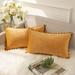 Ashler Decorative Soft Velvet Throw Pillow Cushion Covers with Pom Poms Particles Solid for Couch Bedroom Car Orange 12 X 20 Packs of 2