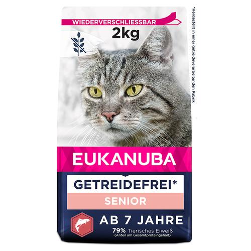 Sparpaket: 3x2kg Eukanuba Senior Grain Free Reich an Lachs Katzenfutter trocken