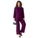 Plus Size Women's Pearl-Trim Pant Set by Roaman's in Dark Berry (Size 42 W)