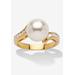 Women's .16 Tcw Round Simulated Pearl Cubic Zirconia Accent Yellow Gold-Plated Ring by PalmBeach Jewelry in Gold (Size 5)