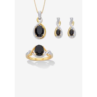 Women's Oval Genuine Onyx And Diamond Accent Gold-Plated Silver Necklace Set 18" by PalmBeach Jewelry in Black (Size 7)