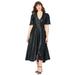 Plus Size Women's Faux-Wrap Satin Dress by Roaman's in Black (Size 24 W)