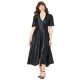 Plus Size Women's Faux-Wrap Satin Dress by Roaman's in Black (Size 28 W)