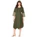 Plus Size Women's Embroidered Acid-Wash Boho Dress by Roaman's in Dark Olive Green (Size 14 W)