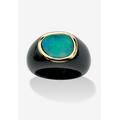 Women's Genuine Blue Opal And Black Jade 10K Yellow Gold Bezel-Set Cabochon Ring by PalmBeach Jewelry in Blue Black (Size 10)