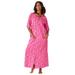 Plus Size Women's Long French Terry Zip-Front Robe by Dreams & Co. in Pink Hearts (Size M)
