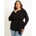 Plus Size Women's Relaxed Tunic Sweater With Belt by ELOQUII in Black (Size 14/16)