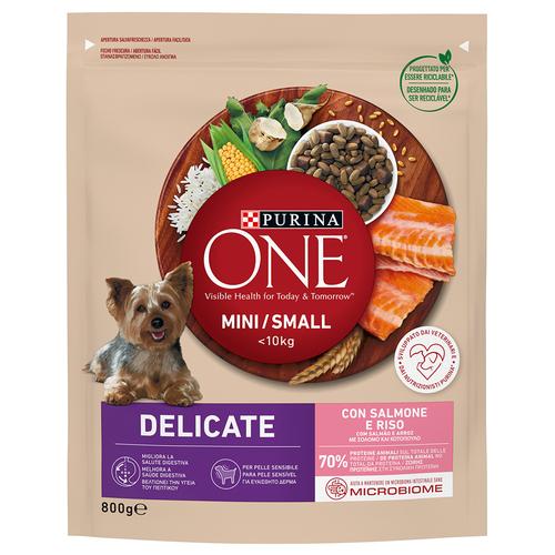 5x 800g PURINA ONE Mini Delicate Lachs & Reis Hundefutter trocken