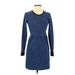 Topshop Casual Dress - Mini Crew Neck Long sleeves: Blue Dresses - Women's Size 4