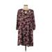 Apt. 9 Casual Dress - A-Line Keyhole 3/4 sleeves: Burgundy Floral Dresses - Women's Size Medium