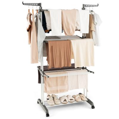 Costway 4-tier Clothes Drying Rack with Rotatable Side Wings and Collapsible Shelves-Gray