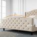 Elam Tufted Upholstered Platform Bed Frame with Off-white Headboard and Footboard