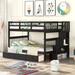 Stairway Full-Over-Full Bunk Bed with Drawer, Storage and Guard Rail for Bedroom, Espresso color