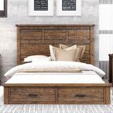 Pine Wood Queen Bed Frame with 2 Storage Drawers, No Box Spring Needed, Rustic Distressed Finish (Queen Storage Bed),Natural