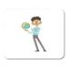 Colorful Cartoon Character of Nerd Boy with World Globe in Hand Cheerful Kid Blue Sweater and Gray Pants Mousepad Mouse Pad Mouse Mat 9x10 inch