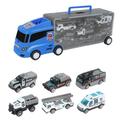 Temacd 1 Set Truck Container Toy Miniature Fire-Truck Engineering Truck Police-Car Diecast Alloy Vehicle Toy 1:50 Scale Portable Car Transporter Children Boy Toy Blue