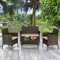 4 Pieces Patio Furniture Set Wicker Outdoor Conversation Set Front Porch Furniture with Cushions Outdoor Furniture Sets for Yard Garden Poolside Brown Gradient
