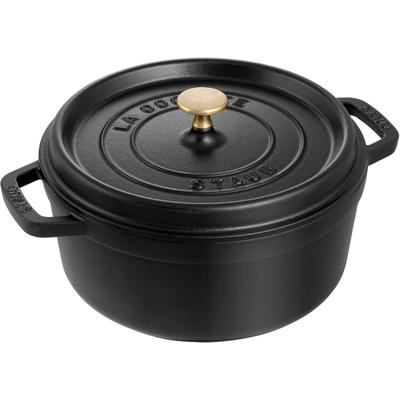 Bräter STAUB "Cocotte", schwarz, H:15,3cm Ø:24cm, Töpfe, robust, langlebig, perfekte Hitzeverteilung, Aromaregen-Deckel