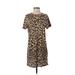 wild meadow Casual Dress - Shift High Neck Short sleeves: Tan Animal Print Dresses - Women's Size X-Small - Animal Print Wash