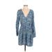 Zara Casual Dress - Mini V Neck 3/4 sleeves: Blue Dresses - Women's Size Small