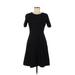 Elie Tahari Casual Dress - A-Line Crew Neck Short sleeves: Black Solid Dresses - Women's Size 6