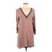 Amuse Society Casual Dress - Shift Plunge 3/4 sleeves: Pink Print Dresses - Women's Size Medium