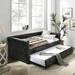 Sofa bed, armrest with buttons and copper nails, double bed size, PU black (85.5"x42"x30.5")(Color: black)