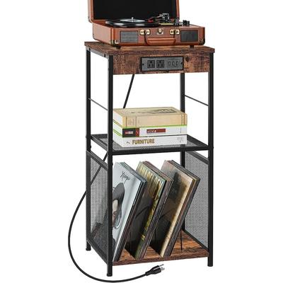 Vinyl Record Storage Table with Power Outlet