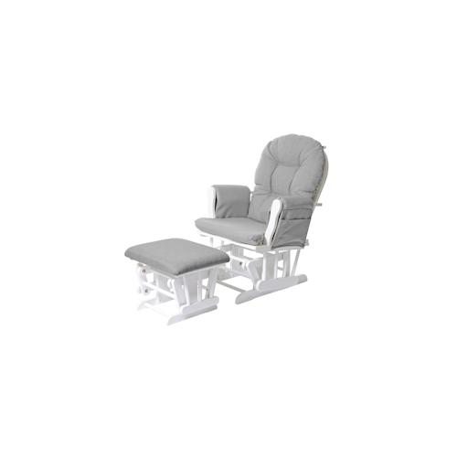 Relaxsessel HWC-C76, Schaukelstuhl Sessel Schwingstuhl mit Hocker ~ Stoff/Textil, hellgrau, Gestell weiß