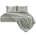 PiccoCasa 4 Piece Sheet Set Super King Size, Silky Satin Bedding - Fitted Sheet, Flat Sheet, 2 Pillowcases (Duvet Cover Not Included) Ash Gray