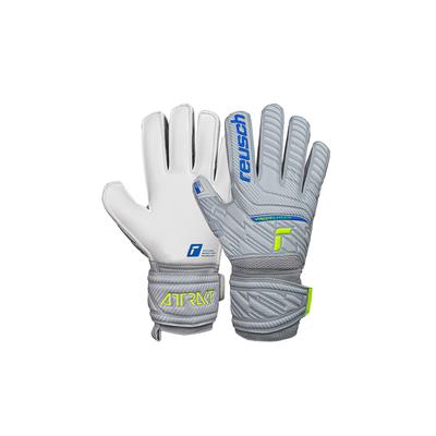 Torwarthandschuhe REUSCH "Attrakt Grip Finger Support", Damen, Gr. 9, grau (grau, gelb), 30% Polyester, 25% Elastodien, 15% Polypropylen, sportlich, Handschuhe, mit praktischem Fingerschutz Image