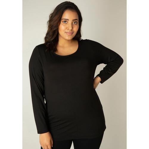 Langarmshirt BASE LEVEL CURVY Gr. 54 (56), schwarz Damen Shirts mit Rundhalsausschnitt