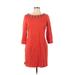 Eliza J Casual Dress - Sheath Crew Neck 3/4 sleeves: Orange Print Dresses - Women's Size 12