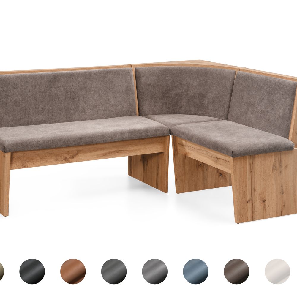 Schösswender »Inka« Eckbank 147x187 cm / Gavin 07 hellblau / offen / Rundecke / Artisan Oak Dekor Image