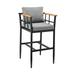 Benjara Kai 30 Inch Patio Barstool Aluminum Frame Teak Wood Gray and Black