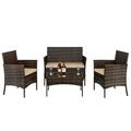 Patio & Garden Furniture 2pcs Arm Chairs 1pc Love Seat & Tempered Glass Coffee Table Rattan Sofa Set Brown Gradient