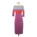 Donna Morgan Casual Dress - Midi Crew Neck Short sleeves: Purple Color Block Dresses - Women's Size 2