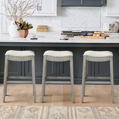 Julien Bar & Counter Stool - Counter Height (23"H Seat), Warm Pecan, Bonded Leather, Warm Pecan/Marbled Mineral/Counter Height - Grandin Road