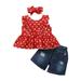 12 Months Toddler Baby Girls Clothes Baby Girls Outfits 12-18 Months Toddler Baby Girls Sleeveless Polka Dots Top Denim Ripped Shorts Headband 3PCS Set Red