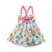 Frobukio Toddler Kids Girls Strap Sleeveless Dress Summer Sundress Summer Ice Cream Print Bowknot Halter Dress