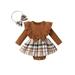 Ma&Baby Newborn Baby Girl Long Sleeve Bodysuit Outfit Ruffle Plaid Patchwork Jumpsuit with Headband