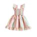 Frobukio Newborn Baby Girls Dress Fly Sleeves Square Neck Striped Print Dress Casual Party Princess Dress