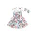 Frobukio 2PCS Toddler Kids Girls Summer Dress Floral Sleeveless Tiered Ruffle Dress Headband Sets Beachwear