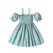 Frobukio Kids Little Girls Summer Dress Casual Sling Dress Short Sleeve Off Shoulder Pleated Dress Princess Dress