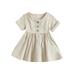 Frobukio Toddler Baby Girls Summer Dress Short Sleeve Round Neck Button Down Dresses Casual Princess Dress Clothes