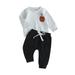 Frobukio Toddler Baby Boys Halloween Outfits Pumpkin Print Long Sleeve Sweatshirt Elastic Pants 2PCS Clothes